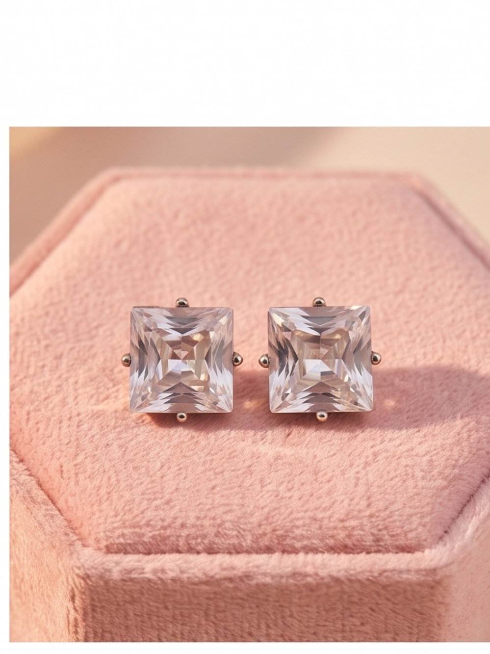 Vintage Sterling Silver Princess Cut Square Leverback Earrings
